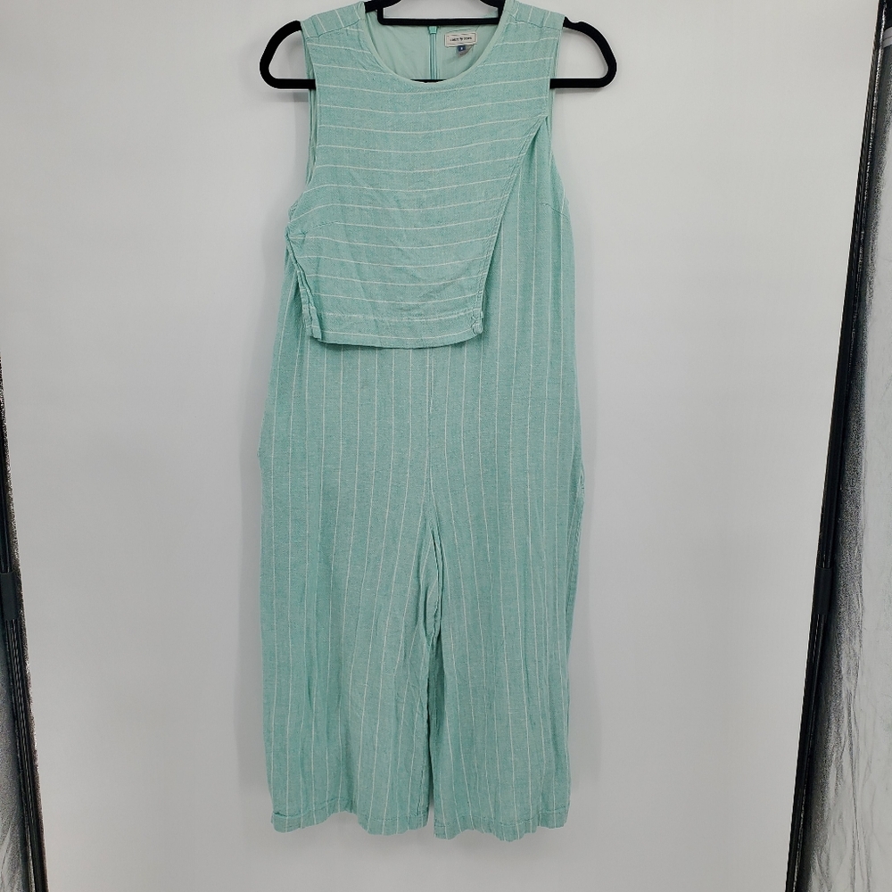 ◇◇ Court & Rowe Mint Green Striped Cropped Linen Blend Jumpsuit Size 8